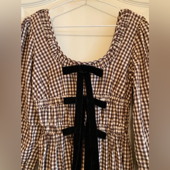 Damson Madder Dakota Brown Plaid bow midi dress size UK 10/US 6 - Picture 4 of 7
